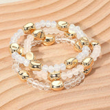 3PCS - Worn Metal Pebble Beaded Stretch Multi Layered Bracelets - Madeline Love - Flyclothing LLC