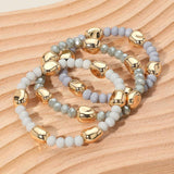 3PCS - Worn Metal Pebble Beaded Stretch Multi Layered Bracelets - Madeline Love - Flyclothing LLC