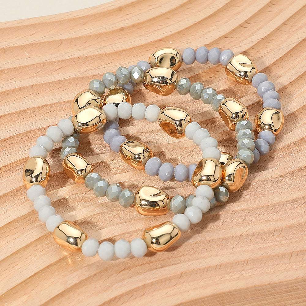 3PCS - Worn Metal Pebble Beaded Stretch Multi Layered Bracelets - Madeline Love - Flyclothing LLC