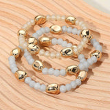 3PCS - Worn Metal Pebble Beaded Stretch Multi Layered Bracelets - Madeline Love - Flyclothing LLC