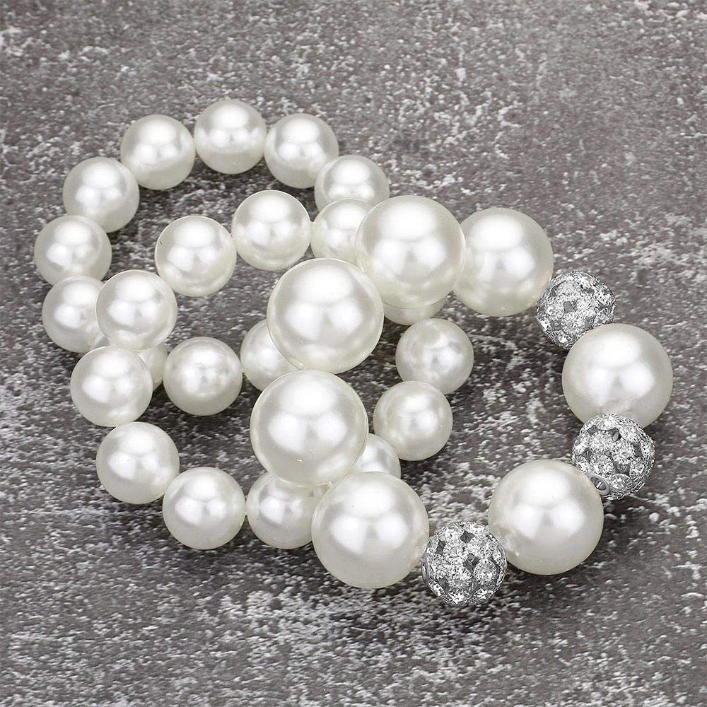 3PCS - Chunky Pearl Ball Beaded Stretch Multi Layered Bracelets - Madeline Love - Flyclothing LLC
