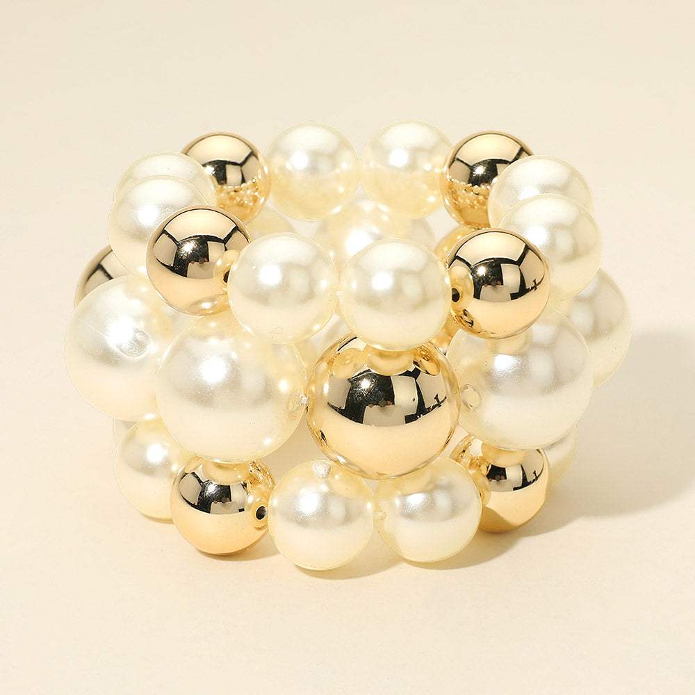 3PCS - Bold Pearl Metal Ball Beaded Stretch Multi Layered Bracelets - Madeline Love - Flyclothing LLC