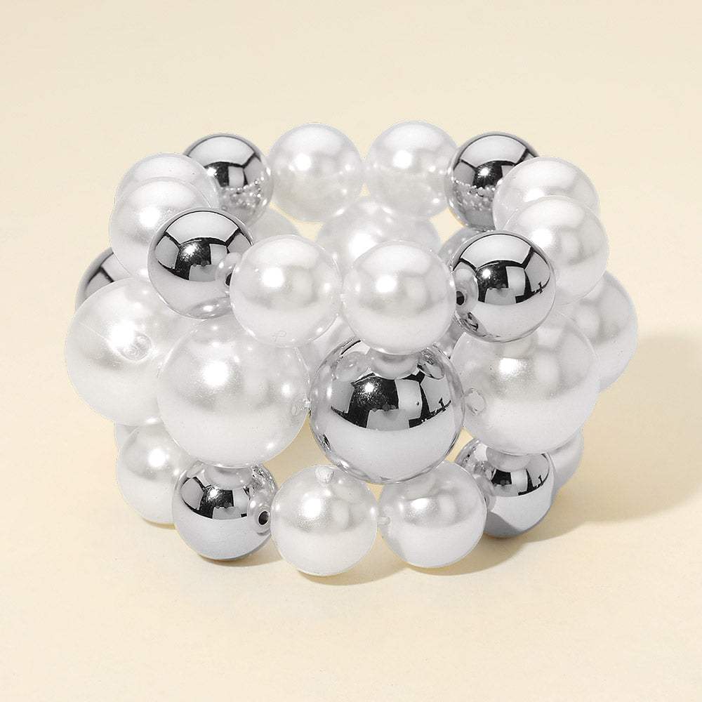 3PCS - Bold Pearl Metal Ball Beaded Stretch Multi Layered Bracelets - Madeline Love - Flyclothing LLC
