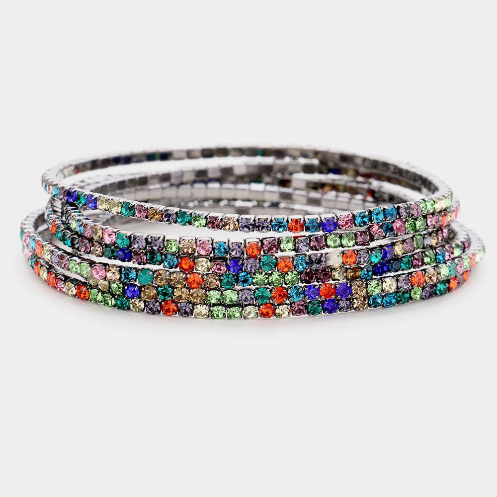 6PCS - Rhinestone Stretch Evening Bracelets - Madeline Love - Flyclothing LLC