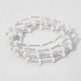 5PCS - Flat Pearl Textured Metal Bar Beaded Stretch Multi Layered Bracelets - Madeline Love - Flyclothing LLC