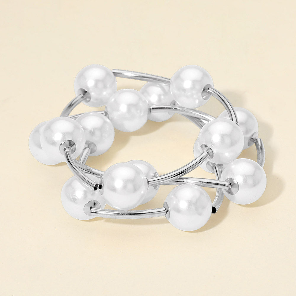 3PCS - Pearl Ball and Bar Beaded Stretch Multi Layered Bracelets - Madeline Love - Flyclothing LLC