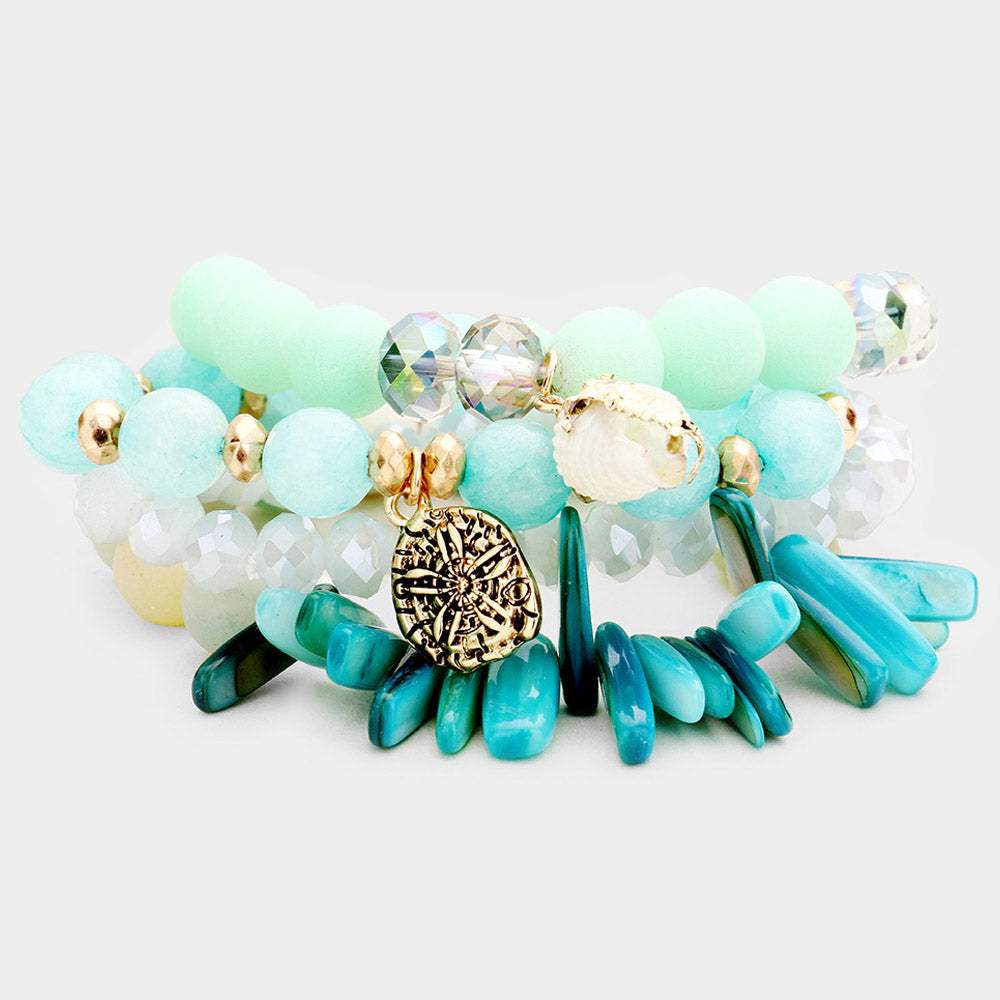 4PCS - Semi Precious Stone Sand Dollar Bead Stretch Bracelets - Madeline Love - Flyclothing LLC