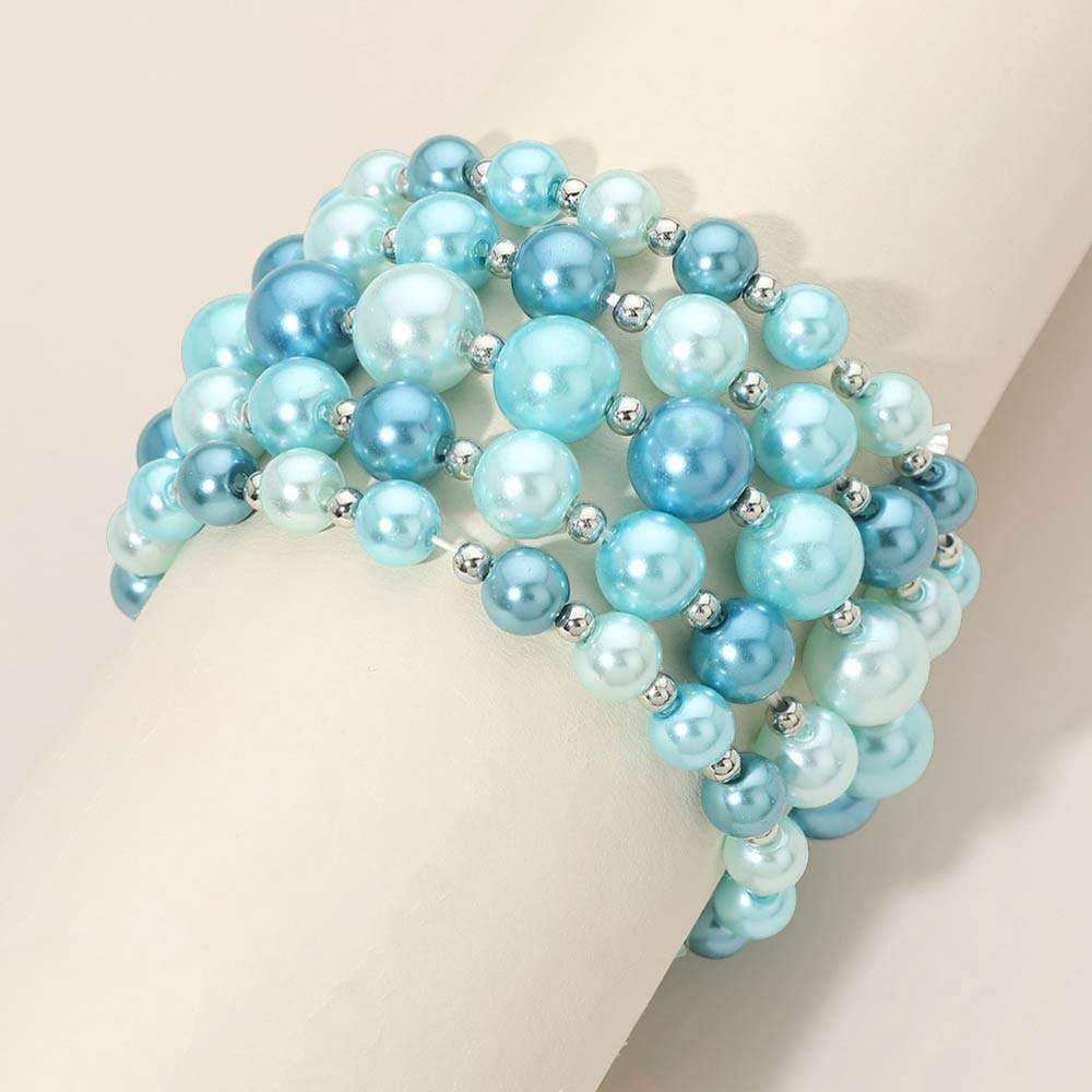 5PCS - Colorful Pearl Beaded Stretch Multi Layered Bracelets - Madeline Love - Flyclothing LLC