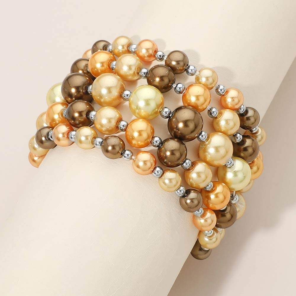 5PCS - Colorful Pearl Beaded Stretch Multi Layered Bracelets - Madeline Love - Flyclothing LLC