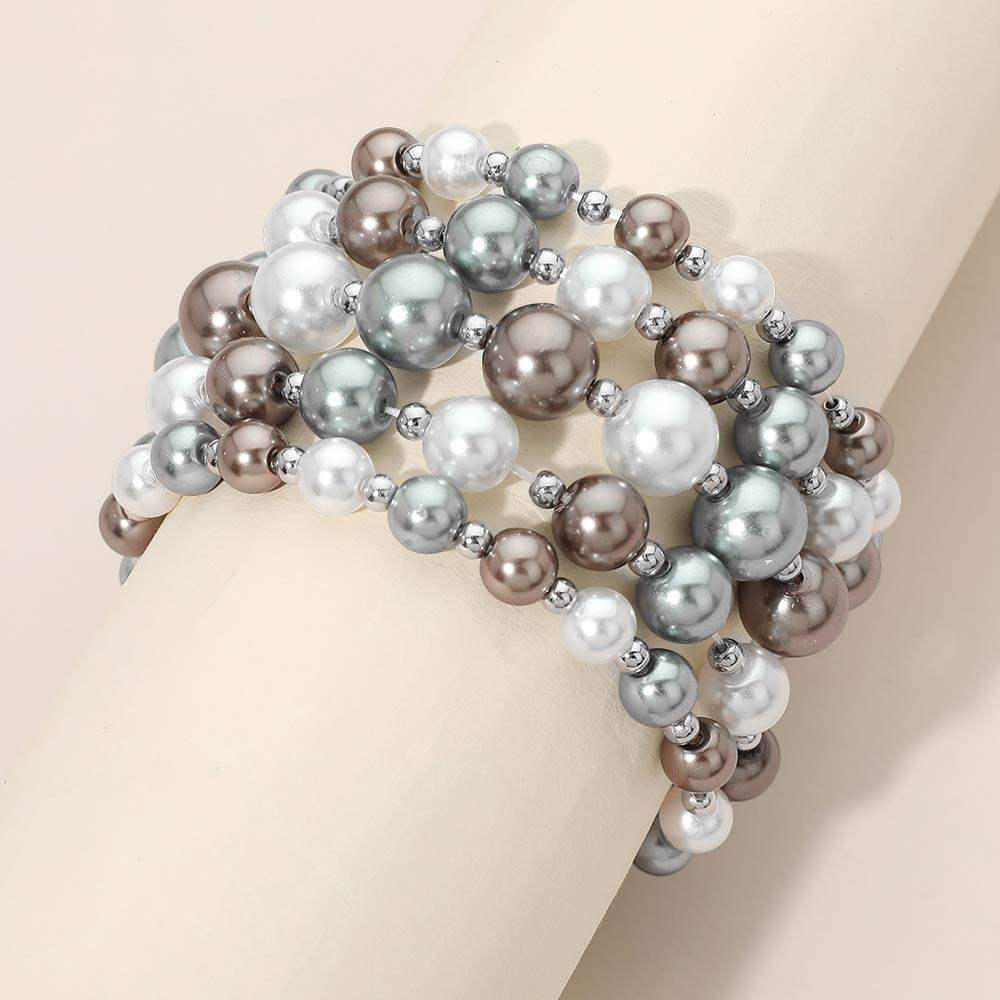 5PCS - Colorful Pearl Beaded Stretch Multi Layered Bracelets - Madeline Love - Flyclothing LLC