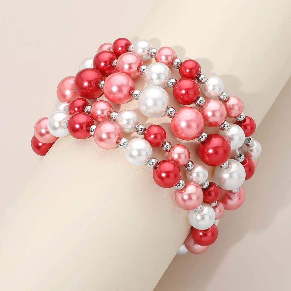 5PCS - Colorful Pearl Beaded Stretch Multi Layered Bracelets - Madeline Love - Flyclothing LLC