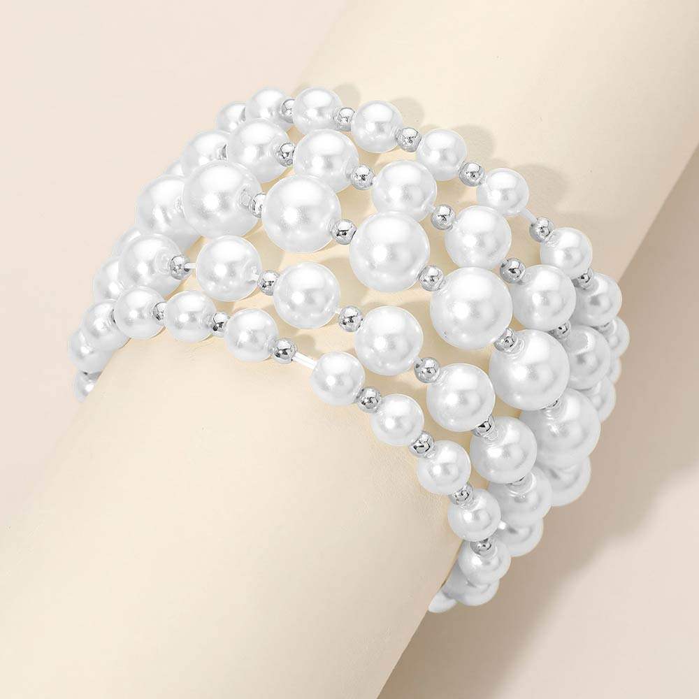 5PCS - Pearl Beaded Stretch Multi Layered Bracelets - Madeline Love - Flyclothing LLC