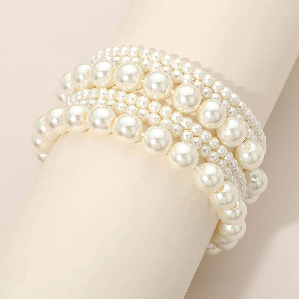 6PCS - Pearl Beaded Stretch Multi Layered Bracelets - Madeline Love - Flyclothing LLC