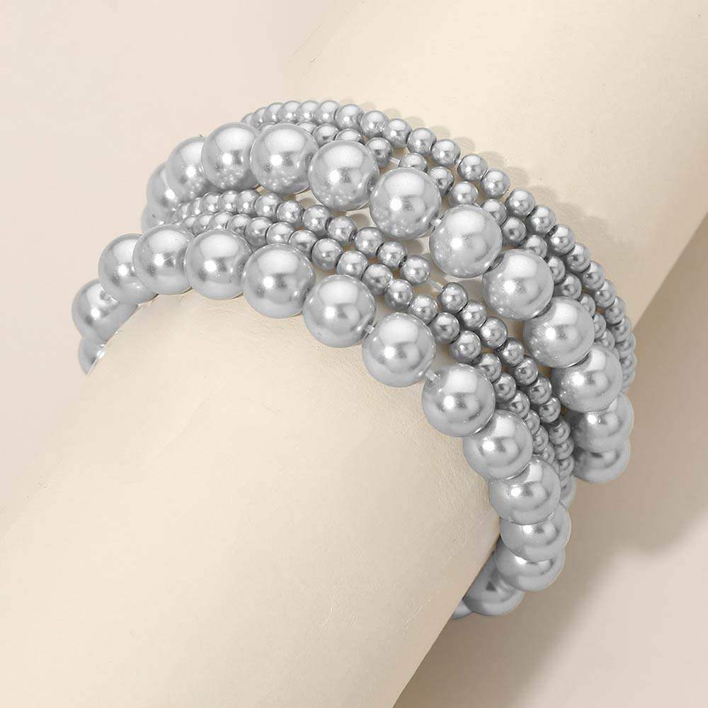6PCS - Pearl Beaded Stretch Multi Layered Bracelets - Madeline Love - Flyclothing LLC