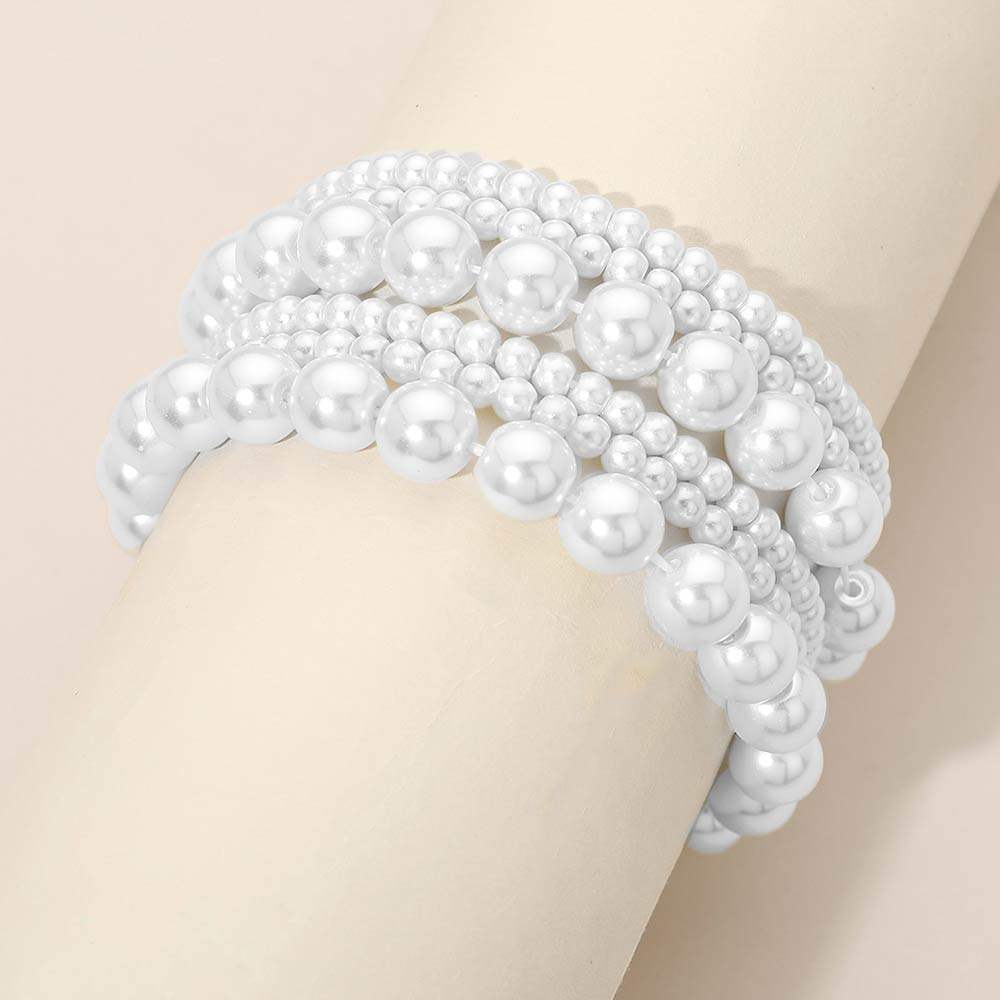 6PCS - Pearl Beaded Stretch Multi Layered Bracelets - Madeline Love - Flyclothing LLC