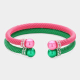 2PCS - Stone Paved Pearl Pointed Tip Double Cuff Bracelets - Madeline Love - Flyclothing LLC