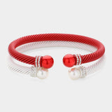 2PCS - Stone Paved Pearl Pointed Tip Double Cuff Bracelets - Madeline Love - Flyclothing LLC
