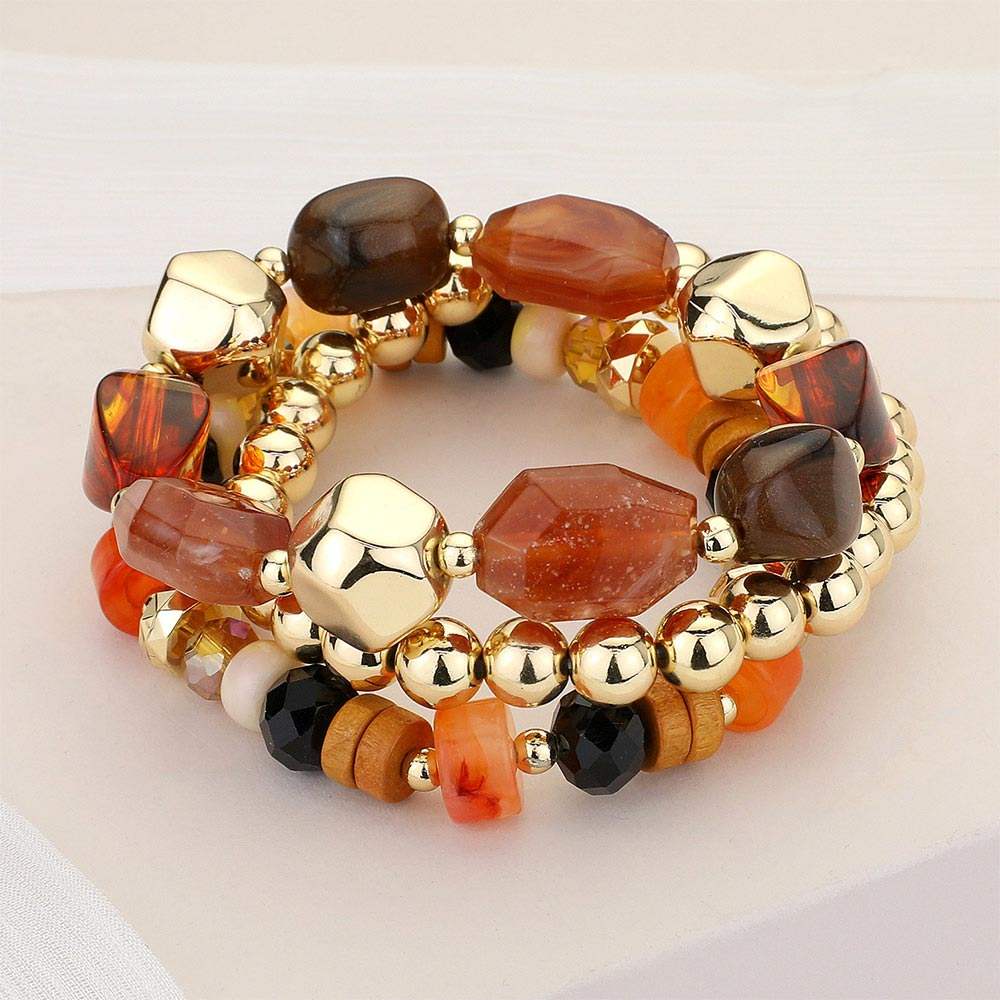 3PCS - Various Beads Beaded Stretch Multi Layered Bracelets - Madeline Love - Flyclothing LLC