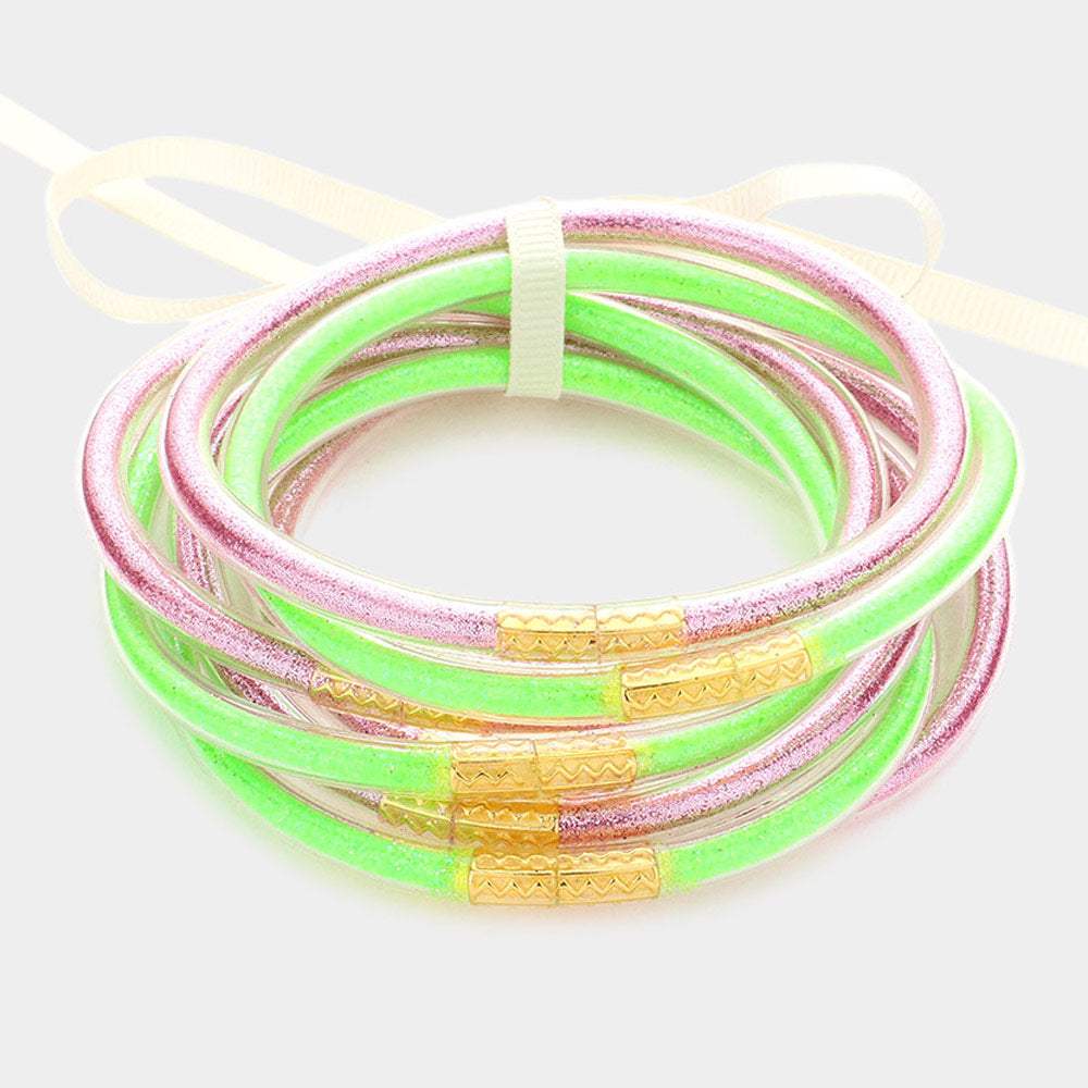 7PCS - Glitter Jelly Tube Bangle Bracelets - Madeline Love - Flyclothing LLC