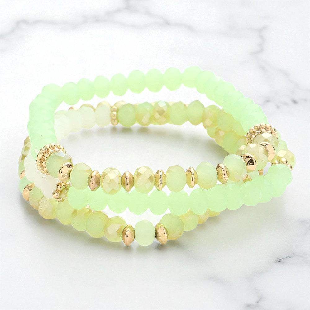 3PCS - Faceted bead strand stack stretch bracelets - Madeline Love - Flyclothing LLC