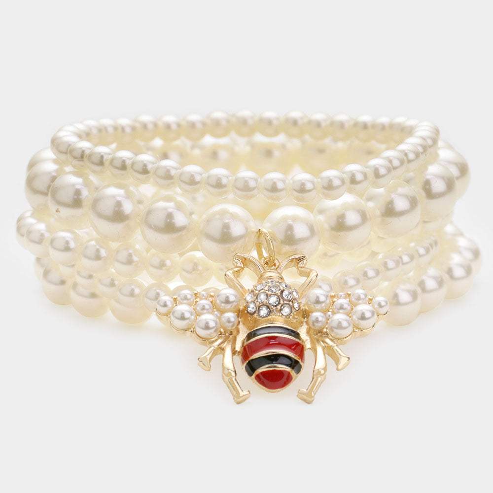 5PCS - Pearl Honey Bee Charm Stretch Bracelets - Madeline Love - Flyclothing LLC