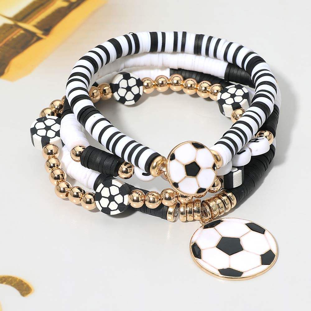 4PCS - Soccer Charm Heishi Beaded Stretch Multi Layered Bracelets - Madeline Love - Flyclothing LLC