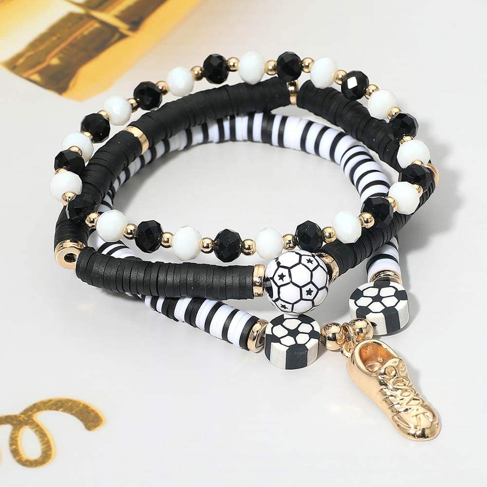 3PCS - Soccer Ball Shoe Charm Heishi Beaded Stretch Multi Layered Bracelets - Madeline Love - Flyclothing LLC