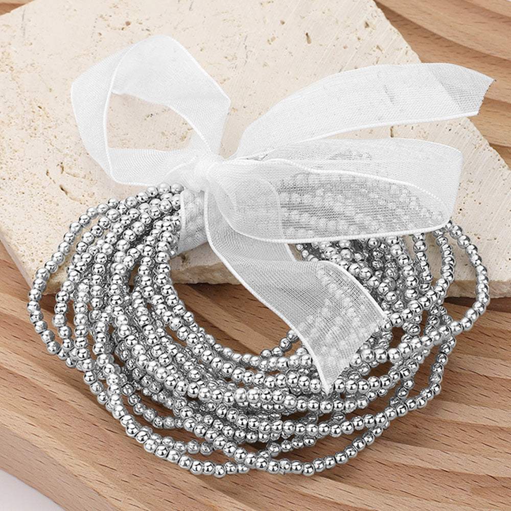 15PCS - Metal Ball Beaded Stretch Multi Layered Bracelets - Madeline Love - Flyclothing LLC