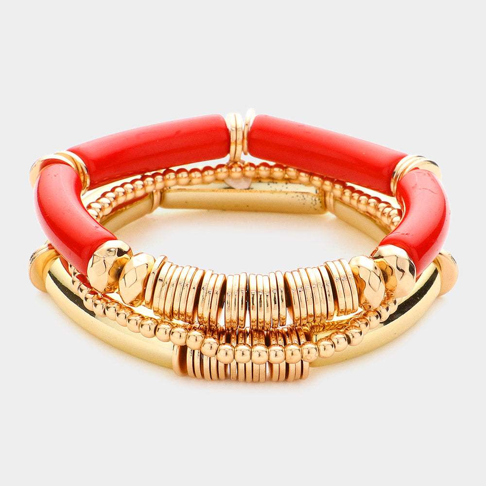 Resin Heishi Beaded Stretch Multi Layered Bracelets - Madeline Love - Flyclothing LLC