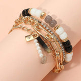 3PCS - Pearl Lock Charm Metal Chain Link Beaded Bracelets - Madeline Love - Flyclothing LLC