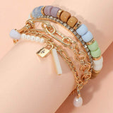 3PCS - Pearl Lock Charm Metal Chain Link Beaded Bracelets - Madeline Love - Flyclothing LLC