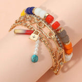 3PCS - Pearl Lock Charm Metal Chain Link Beaded Bracelets - Madeline Love - Flyclothing LLC