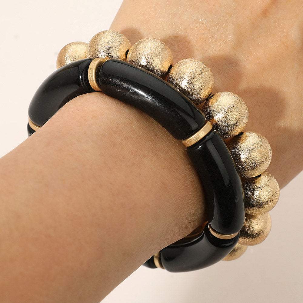 2PCS - Chunky Resin Tube Metal Ball Stretch Multi Layered Bracelets - Madeline Love - Flyclothing LLC