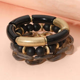 3PCS - Bold Wooden Mixed Beaded Stretch Resin Link Multi Layered Bracelets - Madeline Love - Flyclothing LLC