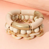 3PCS - Bold Wooden Mixed Beaded Stretch Resin Link Multi Layered Bracelets - Madeline Love - Flyclothing LLC