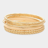 8PCS - Textured Metal Stackable Multi Layered Bracelets - Madeline Love - Flyclothing LLC