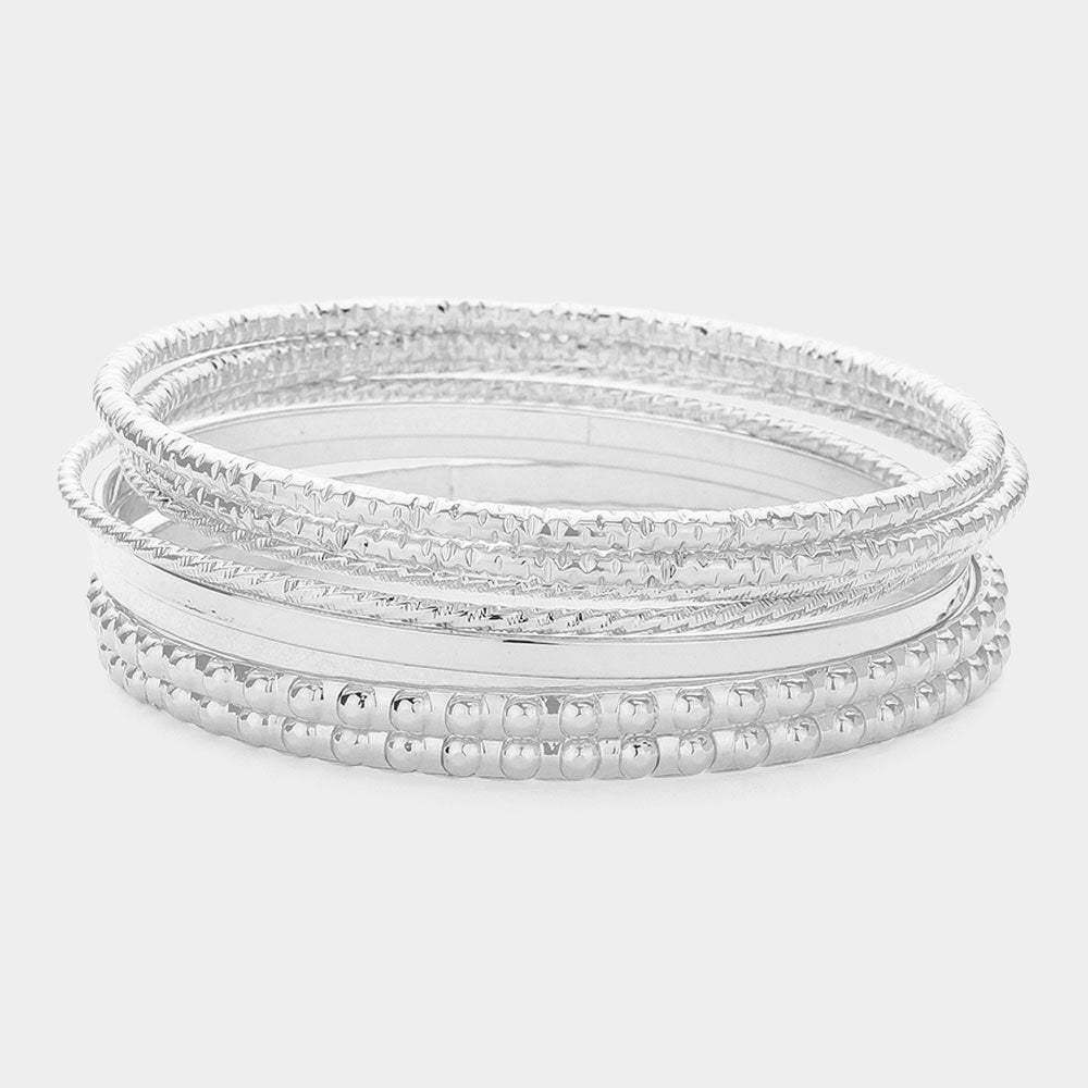 8PCS - Textured Metal Stackable Multi Layered Bracelets - Madeline Love - Flyclothing LLC
