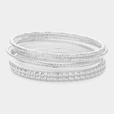 8PCS - Textured Metal Stackable Multi Layered Bracelets - Madeline Love - Flyclothing LLC