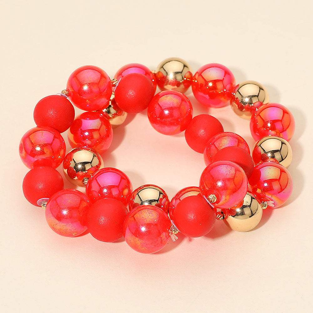 2PCS - Chunky Ball Beaded Stretch Multi Layered Bracelets - Madeline Love - Flyclothing LLC