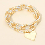 4PCS - Brushed Hammered Metal Heart Plate Charm Accent Metal Ball Beaded Stretch Multi Layered Bracelets - Madeline Love - Flyclothing LLC