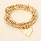 4PCS - Brushed Hammered Metal Heart Plate Charm Accent Metal Ball Beaded Stretch Multi Layered Bracelets - Madeline Love - Flyclothing LLC