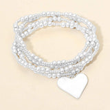 4PCS - Brushed Hammered Metal Heart Plate Charm Accent Metal Ball Beaded Stretch Multi Layered Bracelets - Madeline Love - Flyclothing LLC