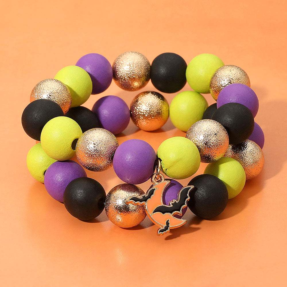 2PCS - Chunky Halloween Flying Bat Charm Beaded Stretch Bracelets - Madeline Love - Flyclothing LLC