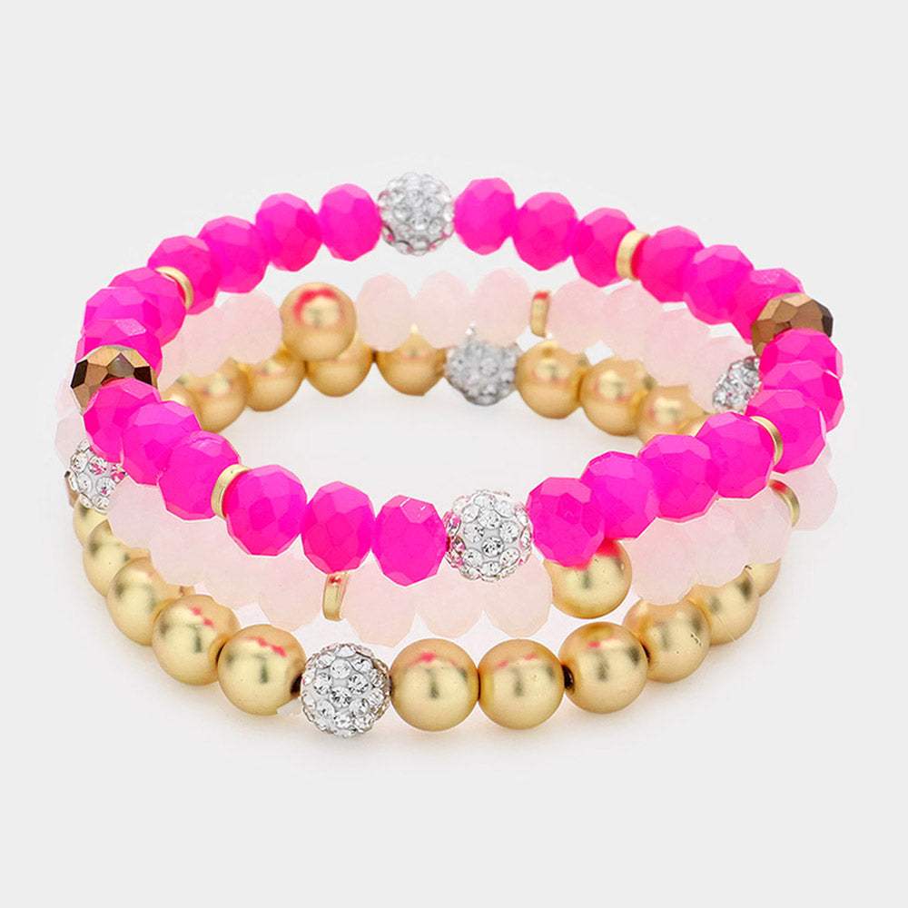 3PCS - Shamballa Ball Faceted Beaded Stretch Bracelets - Madeline Love - Flyclothing LLC