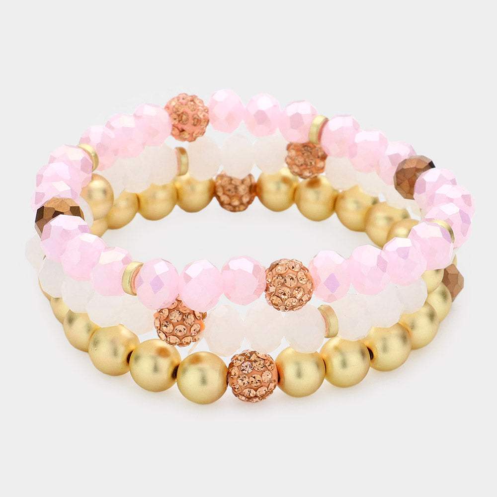 3PCS - Shamballa Ball Faceted Beaded Stretch Bracelets - Madeline Love - Flyclothing LLC