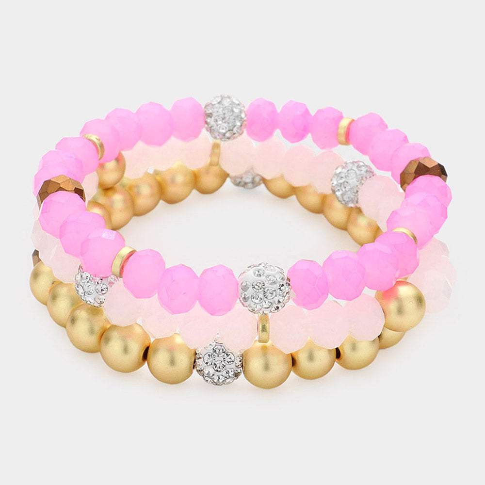 3PCS - Shamballa Ball Faceted Beaded Stretch Bracelets - Madeline Love - Flyclothing LLC