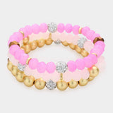 3PCS - Shamballa Ball Faceted Beaded Stretch Bracelets - Madeline Love - Flyclothing LLC
