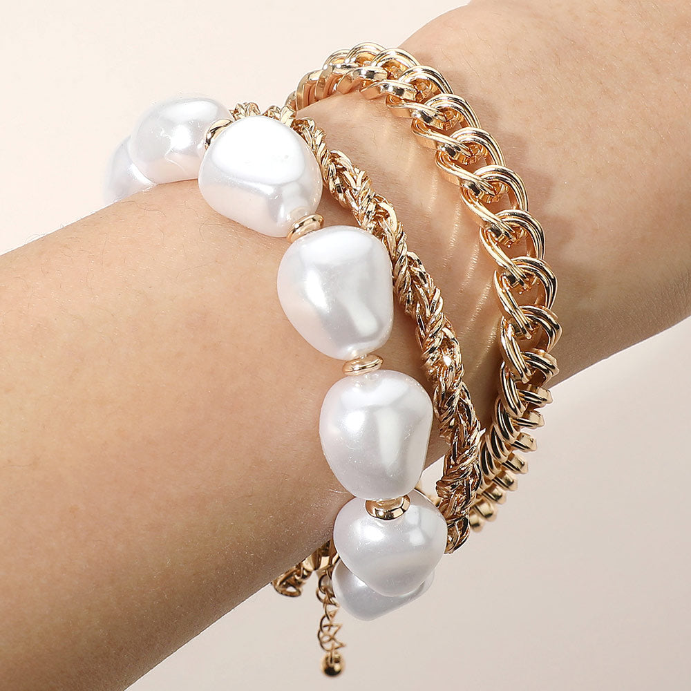 Bold Chunky Pearl Beaded Chain Multi Layered Bracelets