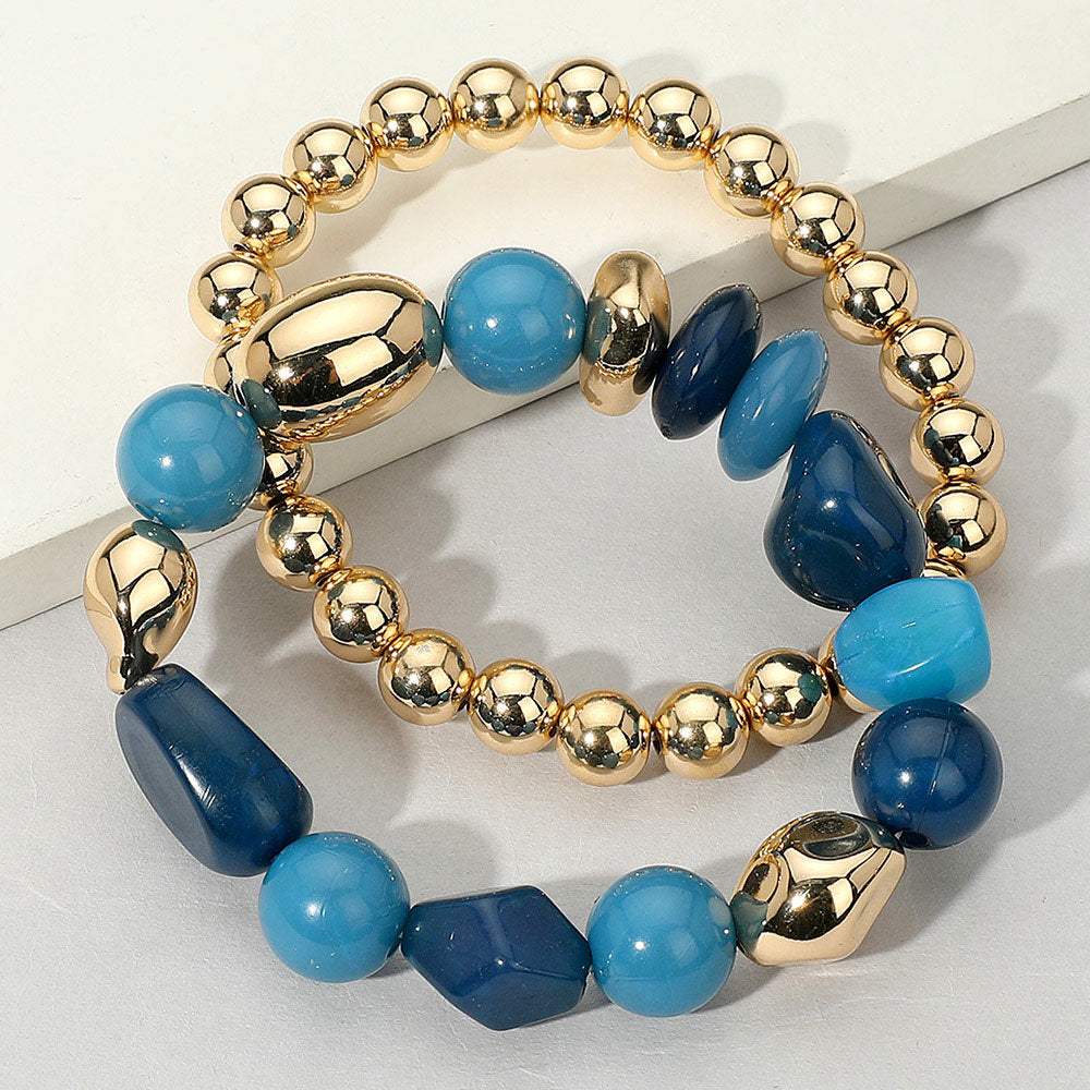 2PCS - Colorful Pebble Beaded Stretch Multi Layered Bracelets - Madeline Love - Flyclothing LLC
