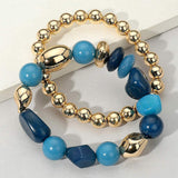 2PCS - Colorful Pebble Beaded Stretch Multi Layered Bracelets - Madeline Love - Flyclothing LLC